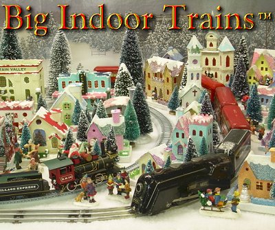 Big Indoor Trains - A collection of 'how-to' articles for people using big trains indoors. This photo includes many of Howard Lamey's O scale and O gauge projects, as featured in our primer section. Click for a bigger picture.