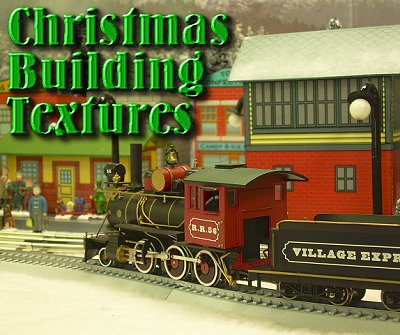 Christmas Building Textures.  Christmas themed roof  and wall patterns to use when you're building your own holiday-themed structures. This railroad and photo are by Howard Lamey. The 'Village Express' is no longer made, but Bachmann and Hawthorne Village make many On30 Christmas trains using the same engine.