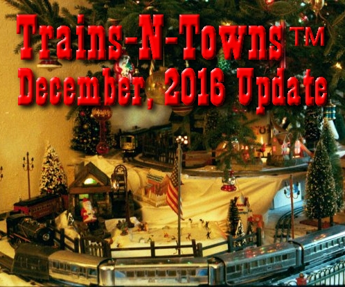 The official e-newsletter of Big Indoor Trains<sup><small>TM</small></sup> and Big Christmas Trains<sup><small>TM</small></sup>.  This photo shows the late Papa Ted Athoff's 1992 recreation of a Christmas railroad he set up in 1976.  According to Ted, the Lionel classic streamliner 'The Flying Yankee' is in the foreground(1935-41), #258 is pulling around out of the tunnel from the inside.(1931-32).  The  Brass observation platform of the #253 set just visible on the high track.(late '20s.)   Click to see a bigger photo.