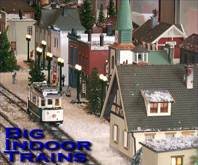 Big Indoor Trains - A collection of 'how-to' articles for people using big trains indoors. This photo is of a Christmas, 2006 display railroad in downtown Dayton. Click for a bigger picture.